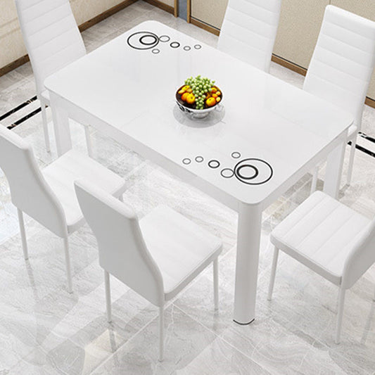 Rectangle Dining Table Modern White and Black in Glass Table for Kitchen