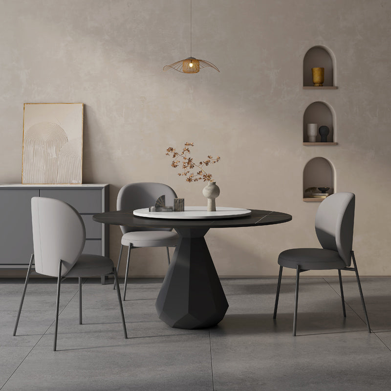 Table à dîner en pierre noire moderne Cuisine maison rond table à manger piédestal