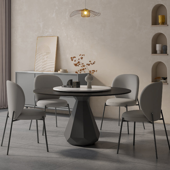 Table à dîner en pierre noire moderne Cuisine maison rond table à manger piédestal