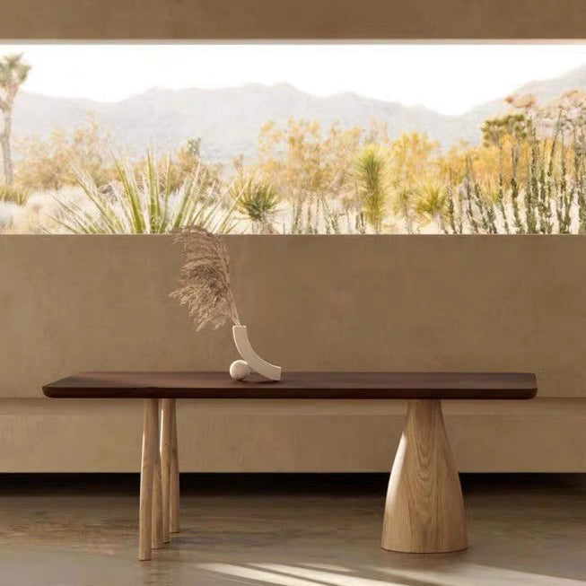 Mesa de comedor de madera sólida mesa de rectángulo marrón de estilo contemporáneo para cocina en casa
