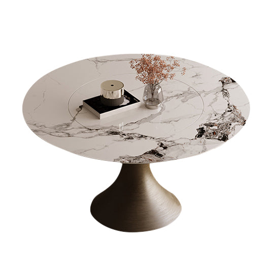 Traditional Luxury Round Table Stone Top Gold Base Dining Table Matte White 47.2"L x 47.2"W x 29.5"H Without Chairs Clearhalo 'Dining Tables & Seating' 'Dining Tables' 'dining_table' 'furn' 'furn_dining_table' 'Furniture' 'Kitchen & Dining Furniture' 5767287
