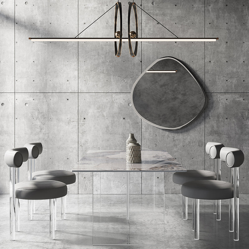 シンプルさ長方形ダイニングテーブル焼結石トップ透明アクリルベーステーブル