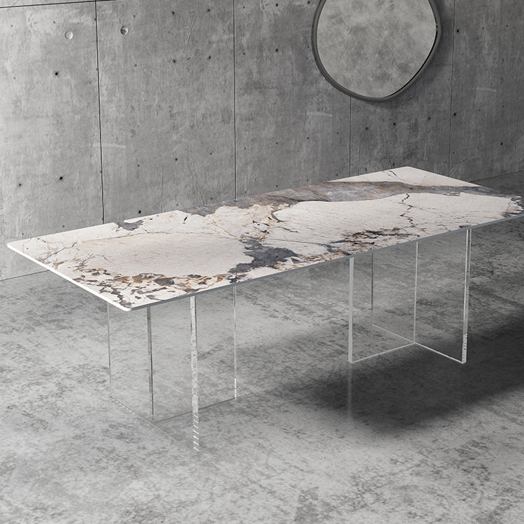 シンプルさ長方形ダイニングテーブル焼結石トップ透明アクリルベーステーブル