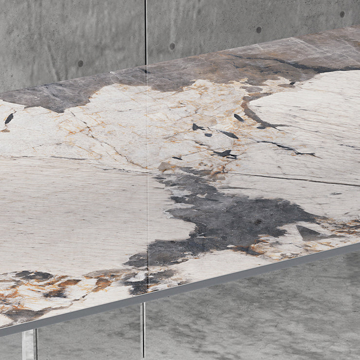 シンプルさ長方形ダイニングテーブル焼結石トップ透明アクリルベーステーブル