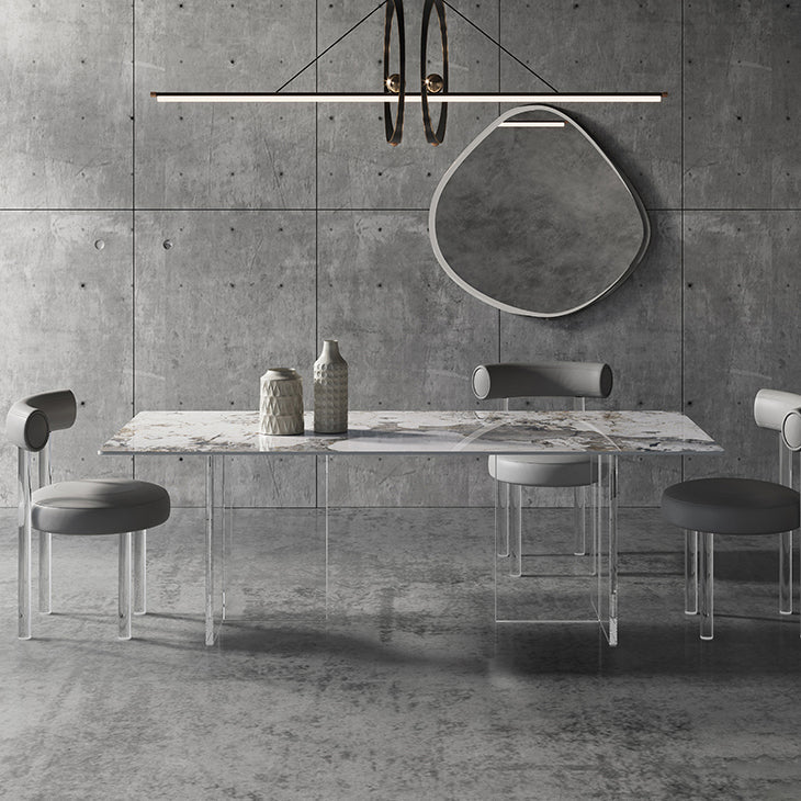 シンプルさ長方形ダイニングテーブル焼結石トップ透明アクリルベーステーブル