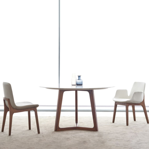 Solid Wood Sled Base Table Modern Round Dining Site Table with Stone Top