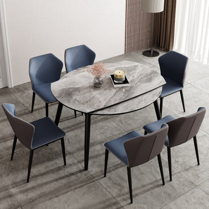 Modern Wood Base Dining Table Round Extendable 4 Legs Dining Table