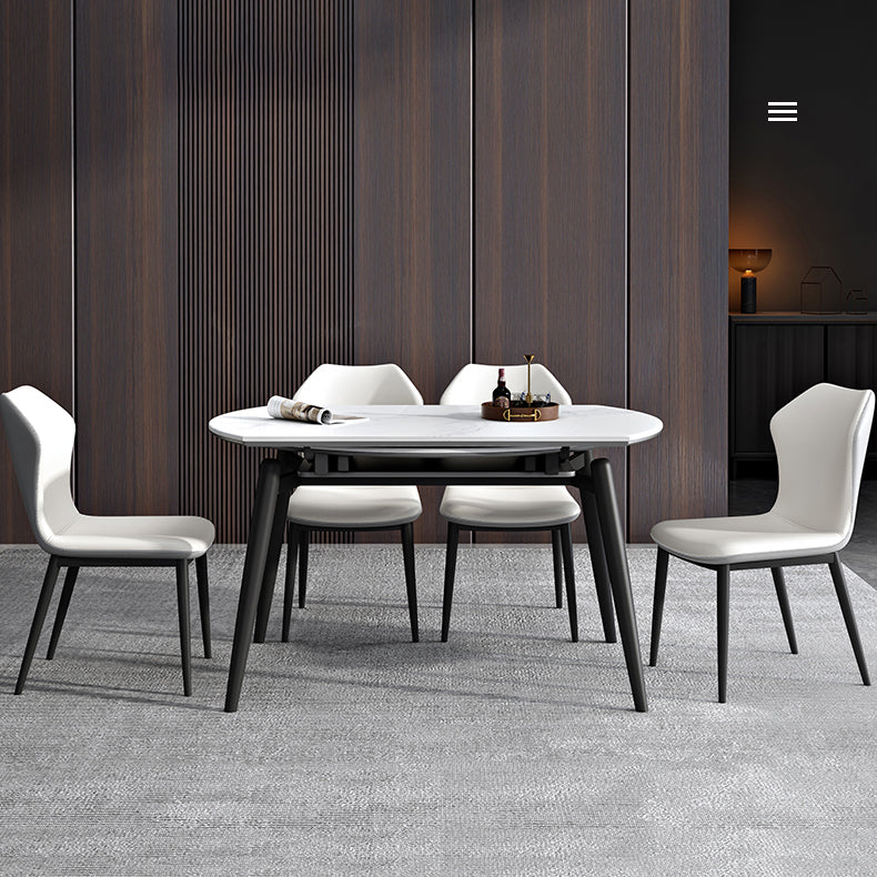 Modern Wood Base Dining Table Round Extendable 4 Legs Dining Table