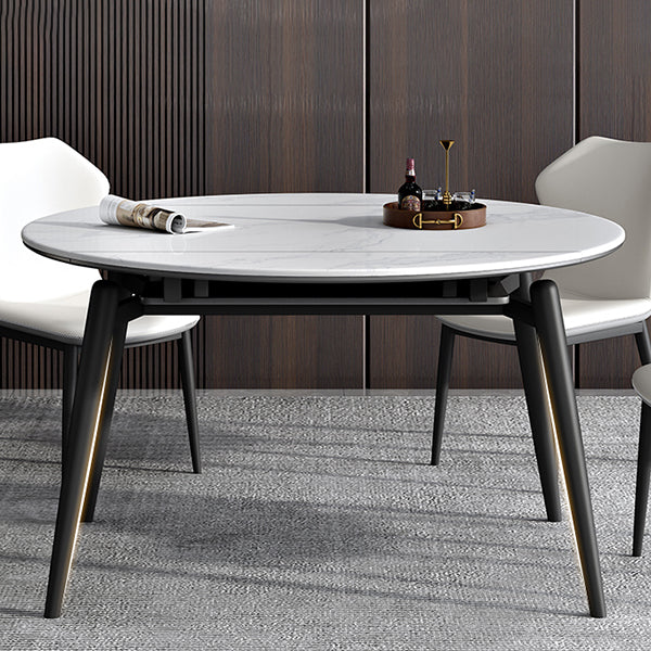 Modern Wood Base Dining Table Round Extendable 4 Legs Dining Table