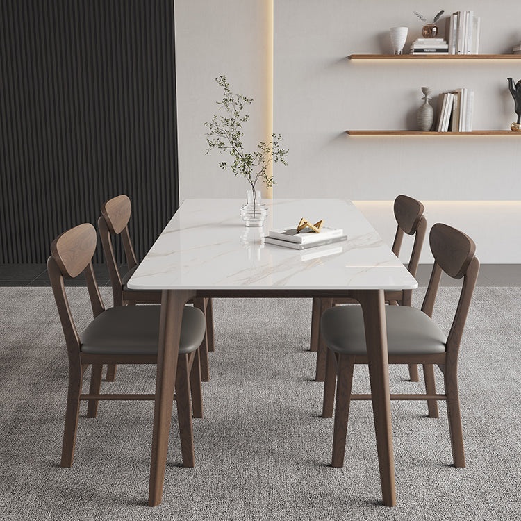 4 Legs Wood Dining Table Mid-century Modern Style Rectangle White Stone Top Dining Table 63"L x 31.5"W x 29.5"H Without Chairs Clearhalo 'Dining Tables & Seating' 'Dining Tables' 'dining_table' 'furn' 'furn_dining_table' 'Furniture' 'Kitchen & Dining Furniture' 5767380