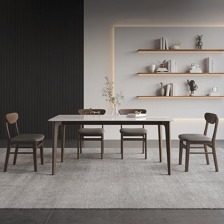 4 Legs Wood Dining Table Mid-century Modern Style Rectangle White Stone Top Dining Table 55.1"L x 31.5"W x 29.5"H Without Chairs Clearhalo 'Dining Tables & Seating' 'Dining Tables' 'dining_table' 'furn' 'furn_dining_table' 'Furniture' 'Kitchen & Dining Furniture' 5767381