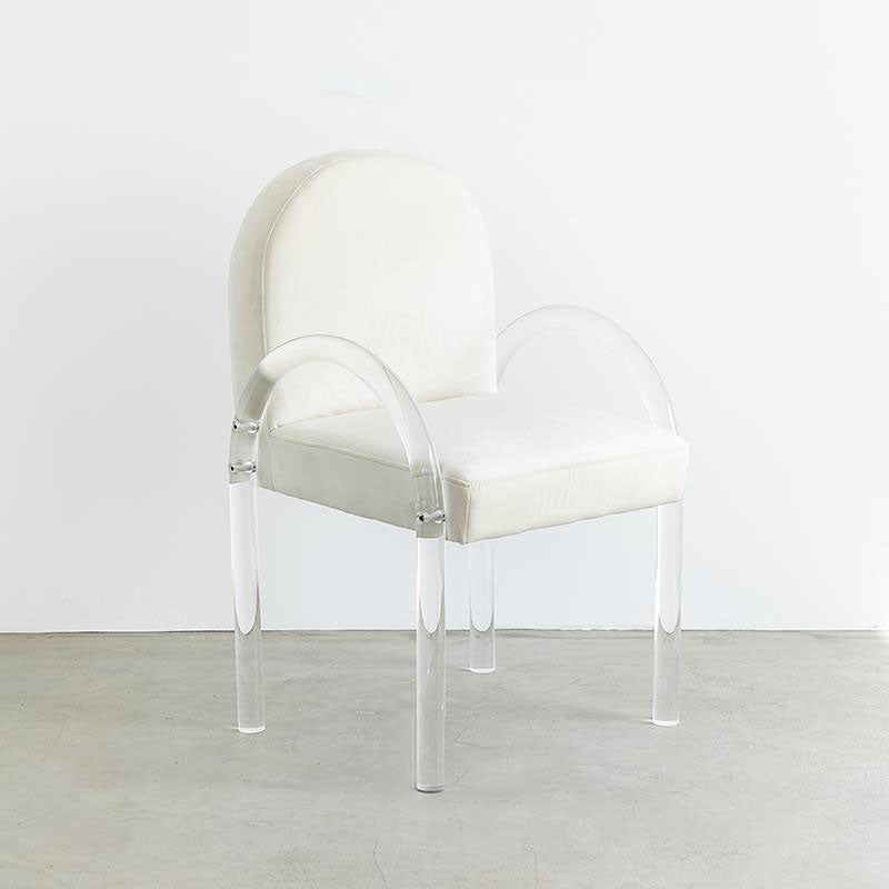 Velvet Matte Finish Dining Chair Designer Style Home Solid Back Arm Chair Off-White 1 Piece Clearhalo 'Dining Chairs' 'Dining Tables & Seating' 'dining_chair' 'furn' 'furn_dining_chair' 'Furniture' 'Kitchen & Dining Furniture' 5767426