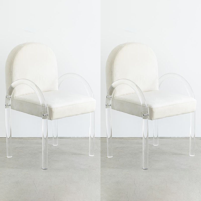 Velvet Matte Finish Dining Chair Designer Style Home Solid Back Arm Chair Off-White 2 Piece Set Clearhalo 'Dining Chairs' 'Dining Tables & Seating' 'dining_chair' 'furn' 'furn_dining_chair' 'Furniture' 'Kitchen & Dining Furniture' 5767427