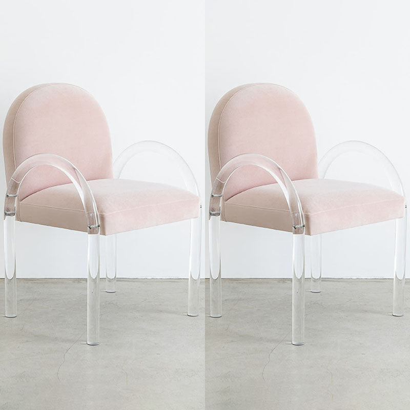 Velvet Matte Finish Dining Chair Designer Style Home Solid Back Arm Chair Pink 2 Piece Set Clearhalo 'Dining Chairs' 'Dining Tables & Seating' 'dining_chair' 'furn' 'furn_dining_chair' 'Furniture' 'Kitchen & Dining Furniture' 5767434