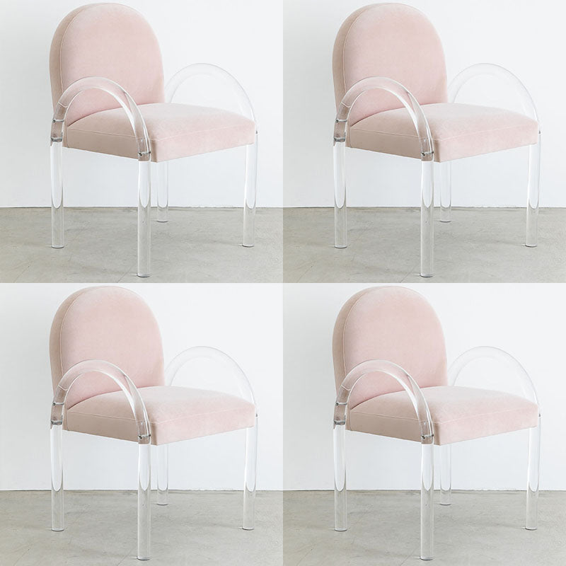 Velvet Matte Finish Dining Chair Designer Style Home Solid Back Arm Chair Pink 4 Piece Set Clearhalo 'Dining Chairs' 'Dining Tables & Seating' 'dining_chair' 'furn' 'furn_dining_chair' 'Furniture' 'Kitchen & Dining Furniture' 5767435
