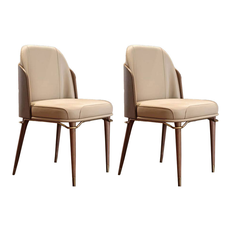 Scandinavian Style Leather Dining Chair for Home Armless Solid Back Chair Beige 2 Piece Set Clearhalo 'Dining Chairs' 'Dining Tables & Seating' 'dining_chair' 'furn' 'furn_dining_chair' 'Furniture' 'Kitchen & Dining Furniture' 5767843
