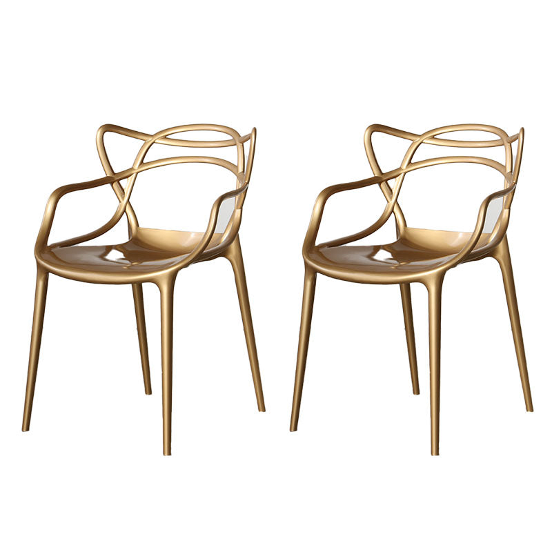 Scandinavian Style Open Back Side Chair for Home Plastic Side Chair Brass Gold 2 Piece Set Clearhalo 'Dining Chairs' 'Dining Tables & Seating' 'dining_chair' 'furn' 'furn_dining_chair' 'Furniture' 'Kitchen & Dining Furniture' 5767859