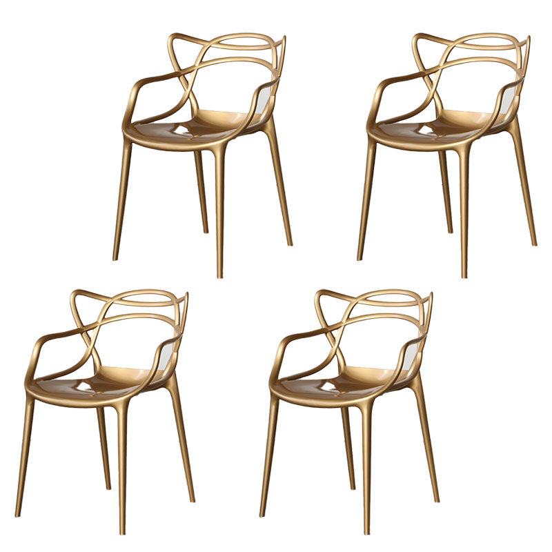 Scandinavian Style Open Back Side Chair for Home Plastic Side Chair Brass Gold 4 Piece Set Clearhalo 'Dining Chairs' 'Dining Tables & Seating' 'dining_chair' 'furn' 'furn_dining_chair' 'Furniture' 'Kitchen & Dining Furniture' 5767860