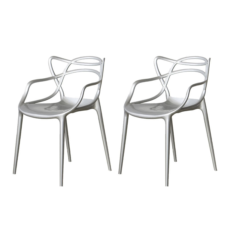 Scandinavian Style Open Back Side Chair for Home Plastic Side Chair Silver 2 Piece Set Clearhalo 'Dining Chairs' 'Dining Tables & Seating' 'dining_chair' 'furn' 'furn_dining_chair' 'Furniture' 'Kitchen & Dining Furniture' 5767862
