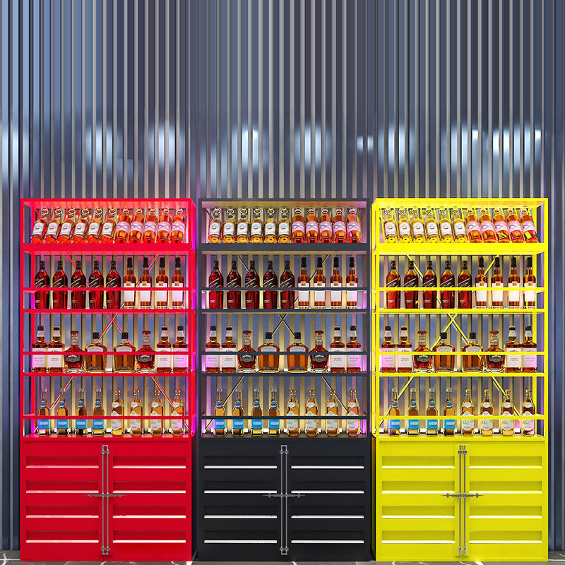 Porte-bouteille à vin industriel en métal avec étagère de bouteille de plancher.