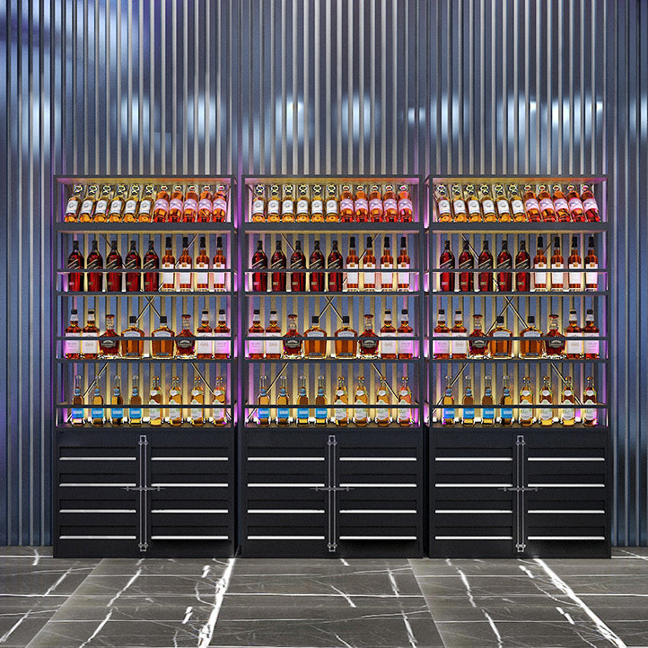 Porte-bouteille à vin industriel en métal avec étagère de bouteille de plancher.