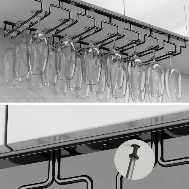 Contemporary Metal Wine Glass Rack Hanging Glass & Stemware Holder in Black