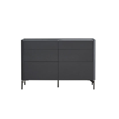 6-Drawer Engineered Wood Sideboard Modern Grey Buffet with Stone for Living Room