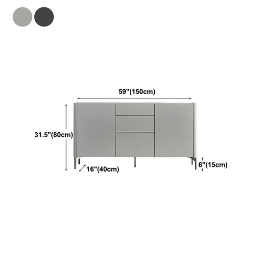 6-Drawer Engineered Wood Sideboard Modern Grey Buffet with Stone for Living Room
