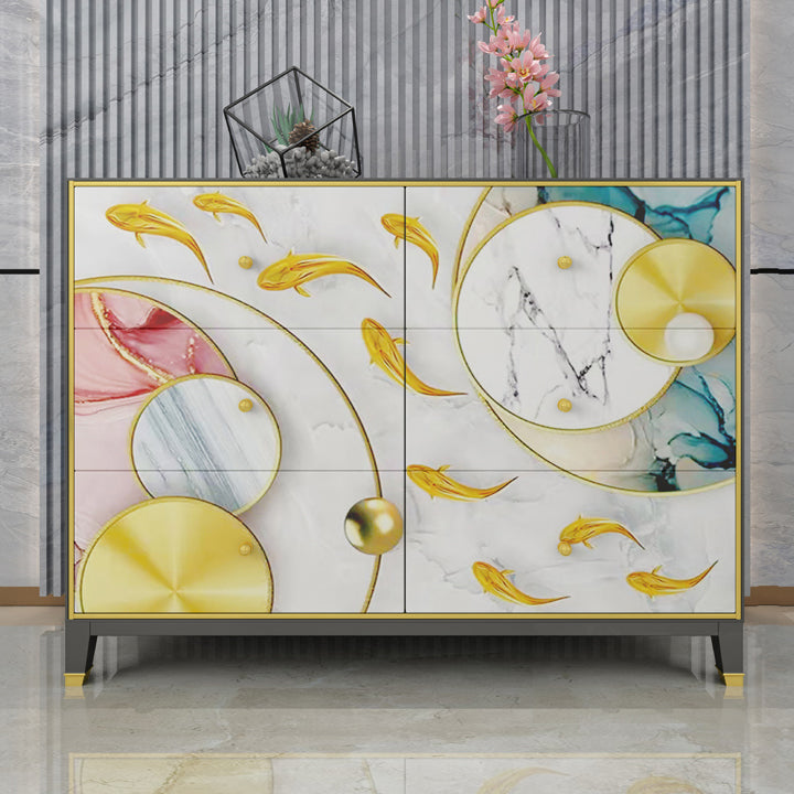 6-Drawer Engineered Wood Sideboard 47.5"L Modern Buffet for Living Room Clearhalo 'buffet_sideboard' 'Buffets & Sideboards' 'furn' 'furn_buffet_sideboard' 'Furniture' 'Kitchen & Dining Furniture' 5768296