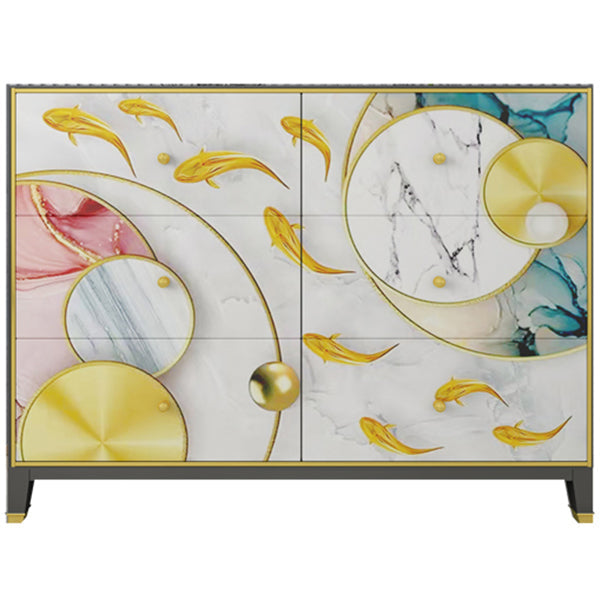 6-Drawer Engineered Wood Sideboard 47.5"L Modern Buffet for Living Room Gloss White Clearhalo 'buffet_sideboard' 'Buffets & Sideboards' 'furn' 'furn_buffet_sideboard' 'Furniture' 'Kitchen & Dining Furniture' 5768304