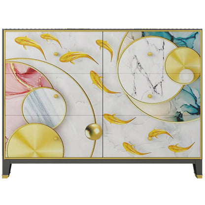 6-Drawer Engineered Wood Sideboard 47.5"L Modern Buffet for Living Room Gloss White Clearhalo 'buffet_sideboard' 'Buffets & Sideboards' 'furn' 'furn_buffet_sideboard' 'Furniture' 'Kitchen & Dining Furniture' 5768304