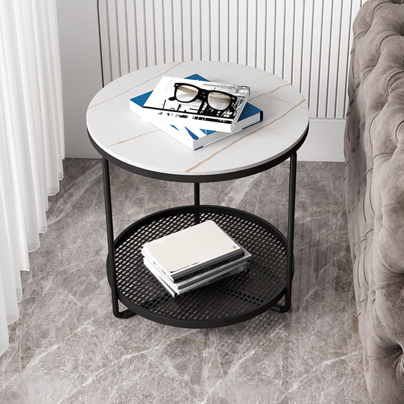 Modern Slate Corner Table Round 3 Legs Side End Table with Storage Black White Gold 1 Clearhalo 'Coffee & Accent Tables' 'End & Side Tables' 'end_side_tables' 'furn' 'furn_end_side_tables' 'Furniture' 'Living Room Furniture' 5769004