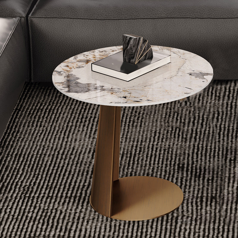 White Minimalist Slate End Slide Table Pedestal Sofa Corner Table