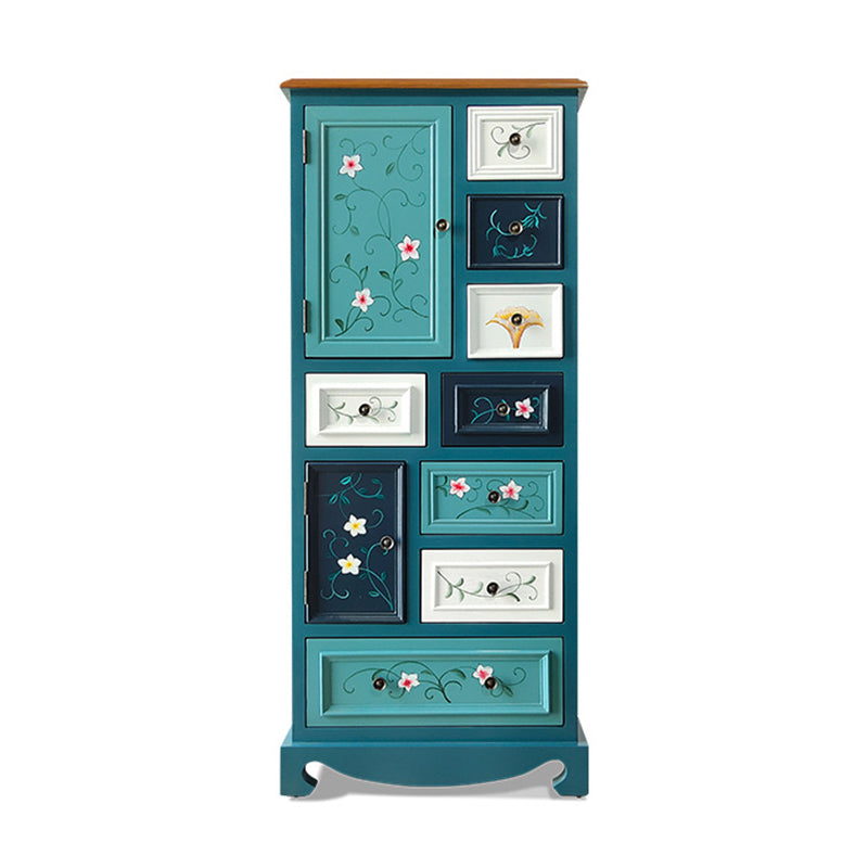 3.3"/55.9" Tall Wooden Chest, Rectangle Accent Cabinet with Drawers 24"L x 14"W x 56"H Antique Blue Clearhalo 'Cabinets & Chests' 'cabinets_chests' 'furn' 'furn_cabinets_chests' 'Furniture' 'Living Room Furniture' 5769401