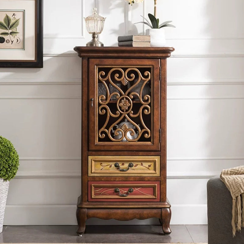 47.24"/61.02" Tall 1- Door Wooden Cabinet, Rectangle Accent Cabinet with Drawers 25.5"L x 14"W x 47"H Coffee Clearhalo 'Cabinets & Chests' 'cabinets_chests' 'furn' 'furn_cabinets_chests' 'Furniture' 'Living Room Furniture' 5769430