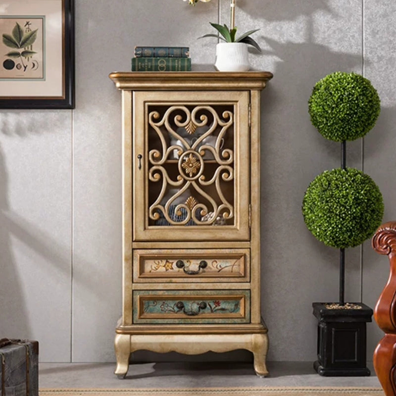 47.24"/61.02" Tall 1- Door Wooden Cabinet, Rectangle Accent Cabinet with Drawers 25.5"L x 14"W x 47"H Gold Clearhalo 'Cabinets & Chests' 'cabinets_chests' 'furn' 'furn_cabinets_chests' 'Furniture' 'Living Room Furniture' 5769431