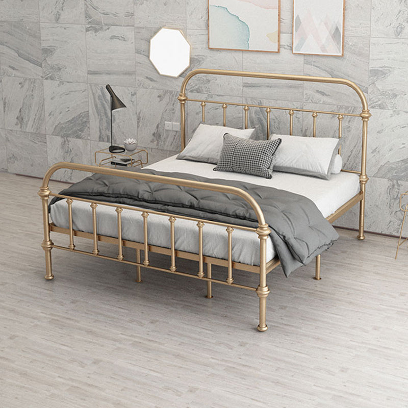 Open-Frame Bed with Spindle Headboard and Metal Legs in Solid Color Gold Clearhalo 'Bedroom Furniture' 'Beds' 'furn' 'furn_beds' 'Furniture' 5769745