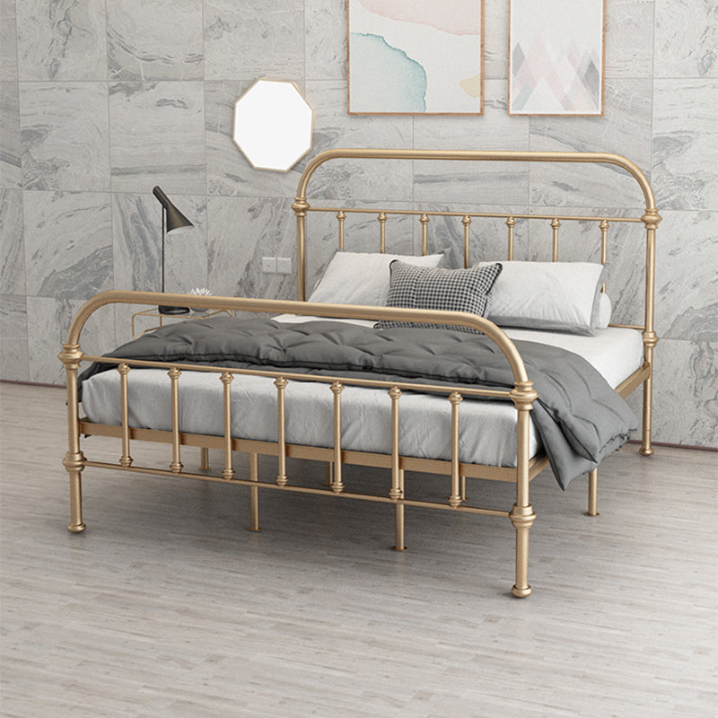 Open-Frame Bed with Spindle Headboard and Metal Legs in Solid Color Gold Clearhalo 'Bedroom Furniture' 'Beds' 'furn' 'furn_beds' 'Furniture' 5769747
