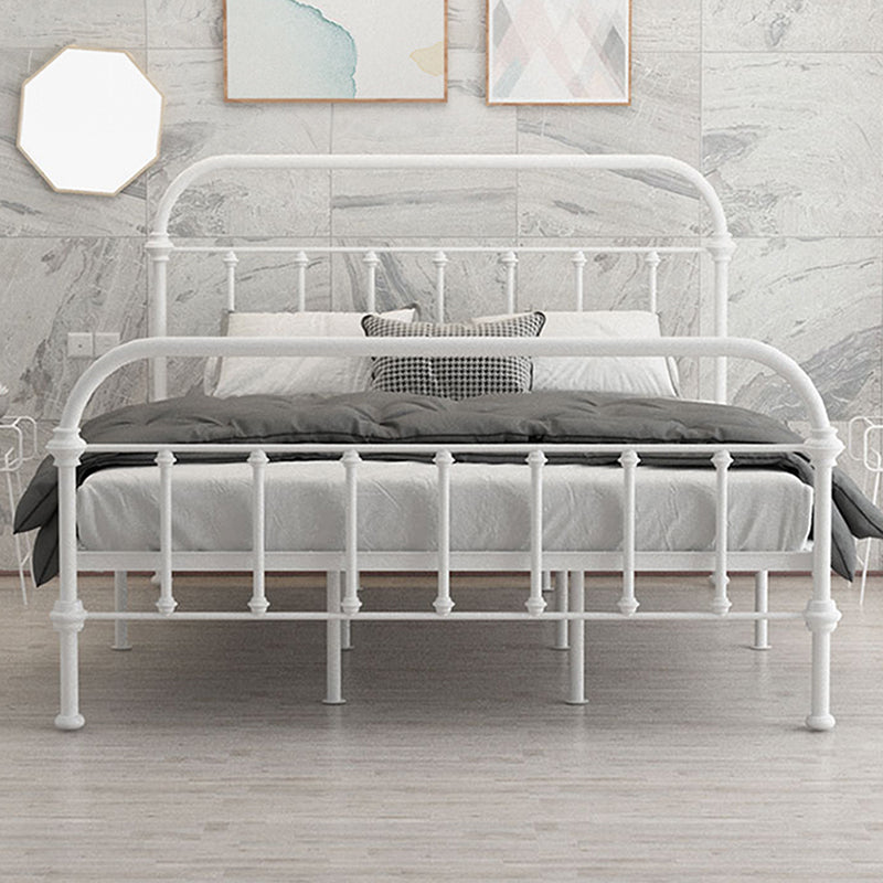 Open-Frame Bed with Spindle Headboard and Metal Legs in Solid Color White Clearhalo 'Bedroom Furniture' 'Beds' 'furn' 'furn_beds' 'Furniture' 5769748