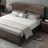 Midden-eeuws houten walnoot bedframe 85-in-d d paneel bedframe in bruin