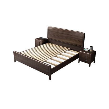 Midden-eeuws houten walnoot bedframe 85-in-d d paneel bedframe in bruin