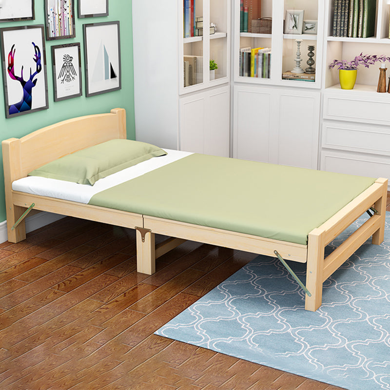 Natural Pine Wood Bed Frame Nordic 21.65" H Folding Bed with Headboard Panel Queen Clearhalo 'Bedroom Furniture' 'Beds' 'furn' 'furn_beds' 'Furniture' 5769942
