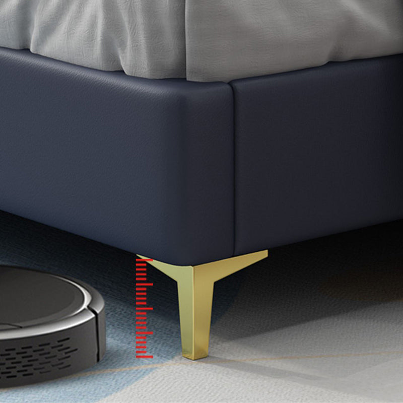 Letto standard blu in legno moderno con testiera rettangolare e gambe