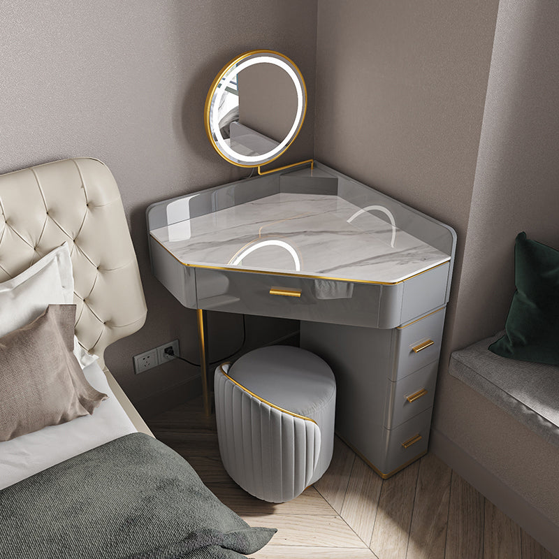 Glam Dressing Table Stool Set with Drawers, Slate Top Makeup Vanity Set