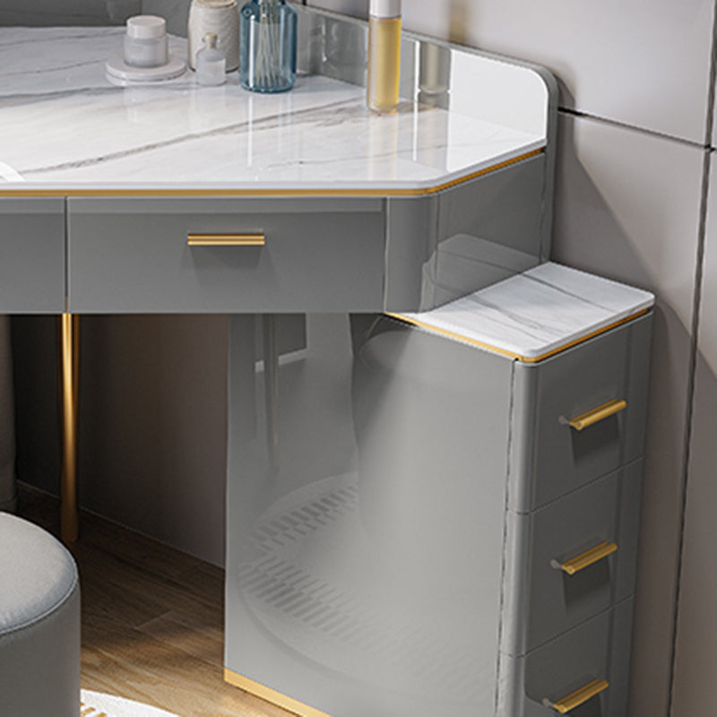 Glam Dressing Table Stool Set with Drawers, Slate Top Makeup Vanity Set