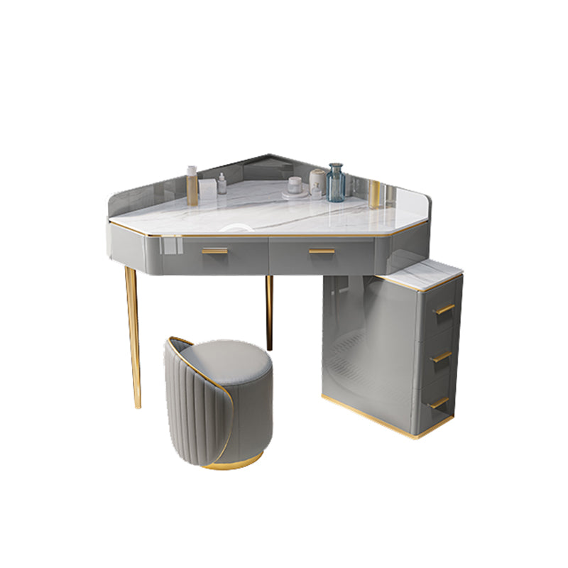 Glam Dressing Table Stool Set with Drawers, Slate Top Makeup Vanity Set