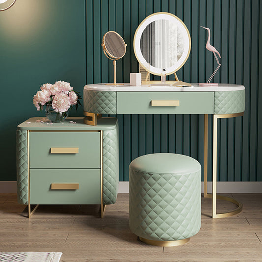 Glam 3 Schubladen Eitelkeitsverkleidetisch Set Faux Leder -Schminktisch