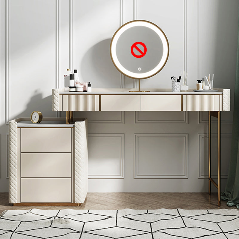 Glam Slate Top Vanity Dressing Table Beige Wooden Makeup Vanity Desk