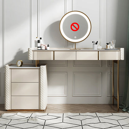 Glam Slate Top Vanity Dressing Table Beige Wooden Makeup Vanity Desk