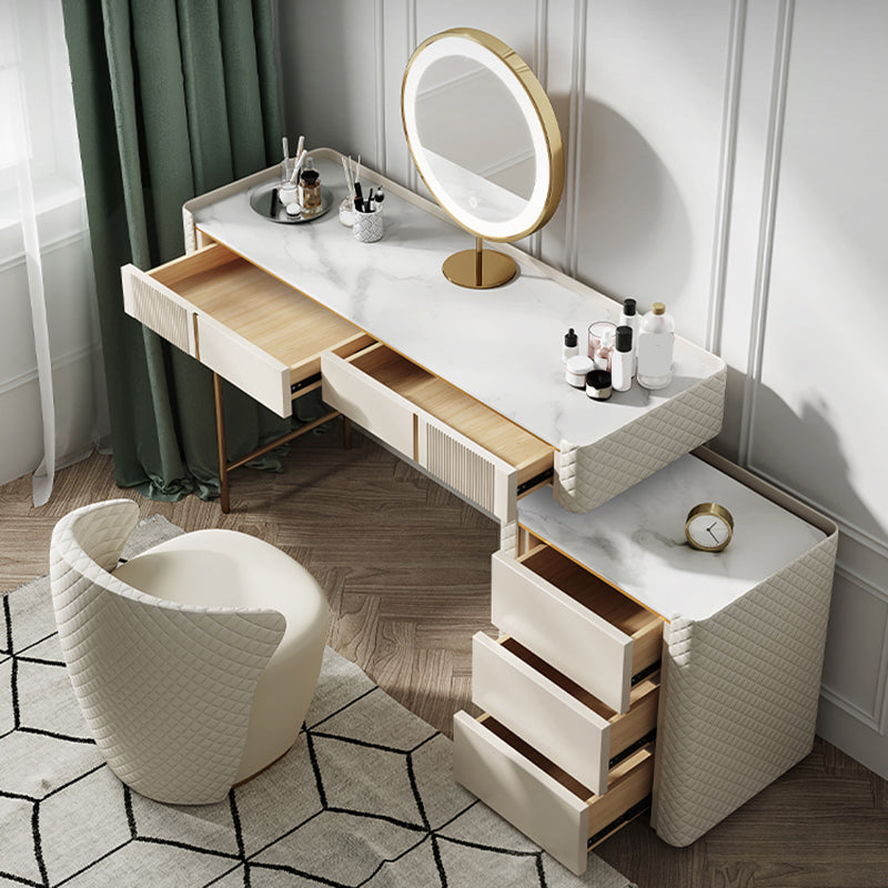 Glam Slate Top Vanity Dressing Table Beige Wooden Makeup Vanity Desk Clearhalo 'Bedroom Furniture' 'furn' 'furn_makeup_vanities' 'Furniture' 'Makeup Vanities' 'makeup_vanities' 5770039
